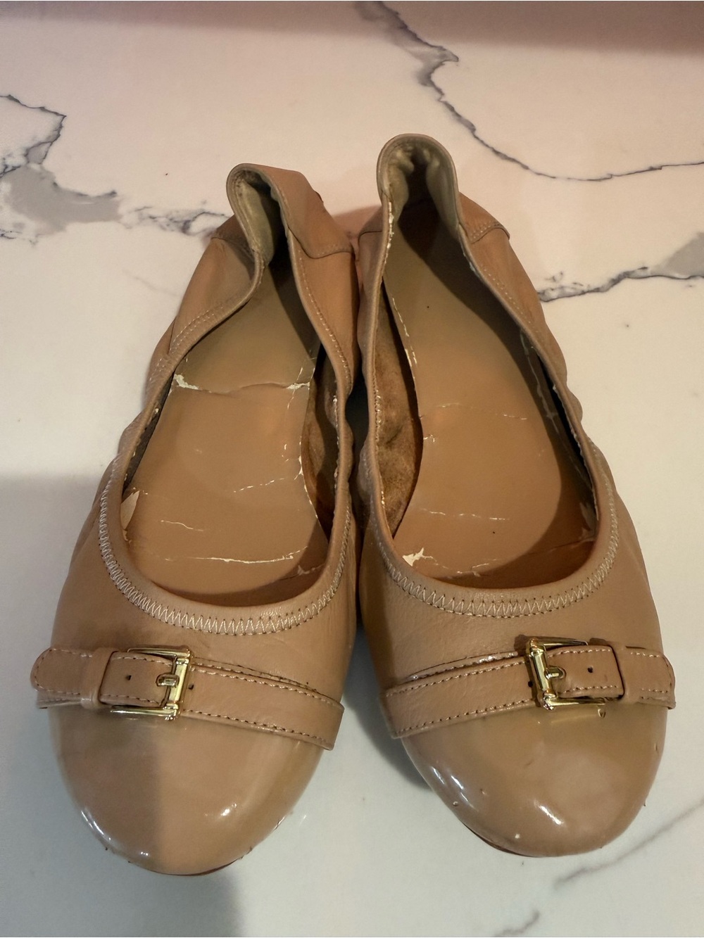 Cole Haan Beige Leather Ballet Flats with Buckle
